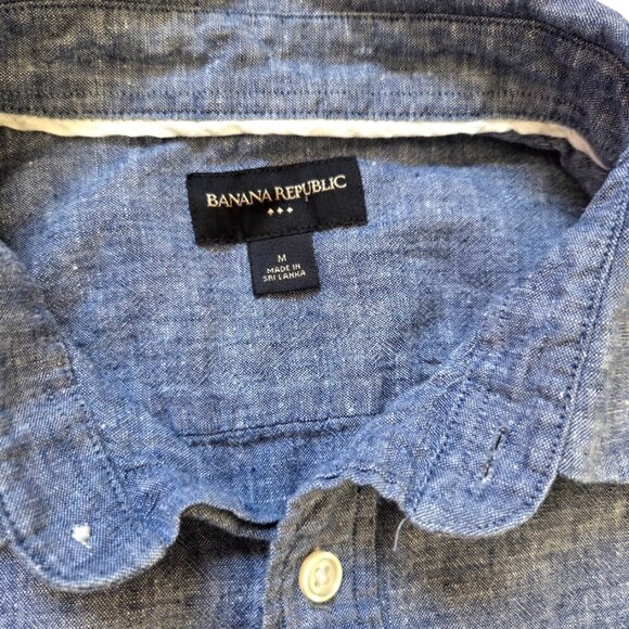Banana Republic Button Down Shirt Mens M Blue Linen Blend Long Sleeve Classic - Picture 5 of 8